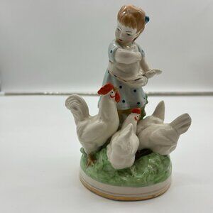 Girl Feeding Chickens1960's Rare Porcelain
